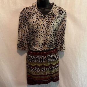 H-190 Halmode PLUS‎ SIZE 22W Vintage Cream & Black Animal Print Blouse